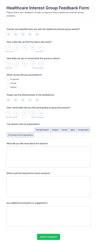 Healthcare Interest Group Feedback Form Template