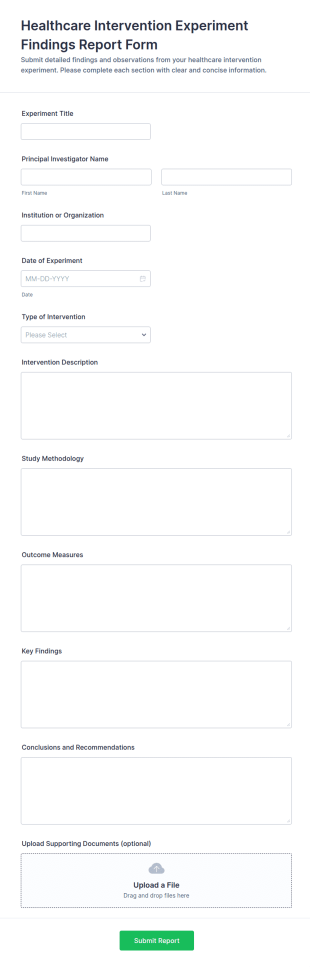 Healthcare Intervention Experiment Findings Report Form Template