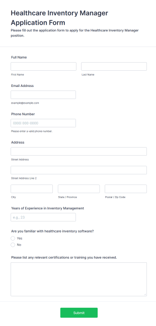 Healthcare Inventory Manager Application Form Form Template