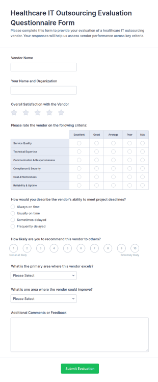 Healthcare IT Outsourcing Evaluation Questionnaire Form Template