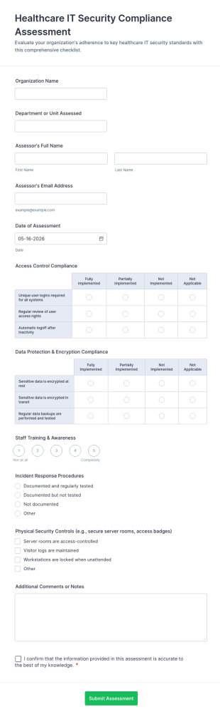 Healthcare IT Security Compliance Assessment Form Template