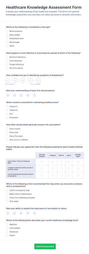 Healthcare Knowledge Assessment Form Template
