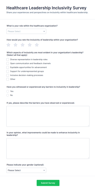 Healthcare Leadership Inclusivity Survey Form Template