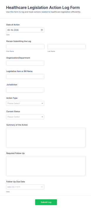 Healthcare Legislation Action Log Form Template