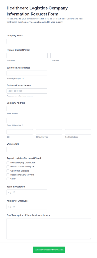 Healthcare Logistics Company Information Request Form Template