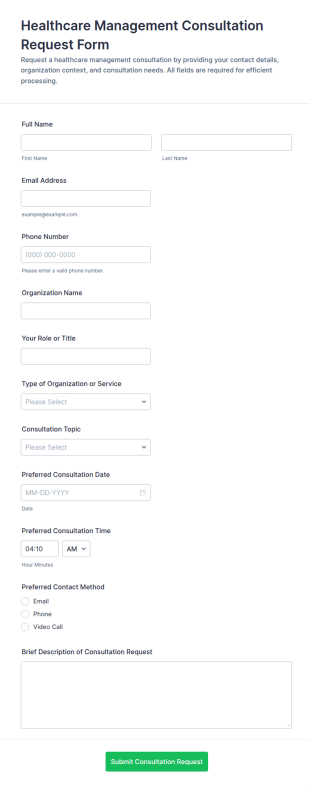 Healthcare Management Consultation Request Form Template