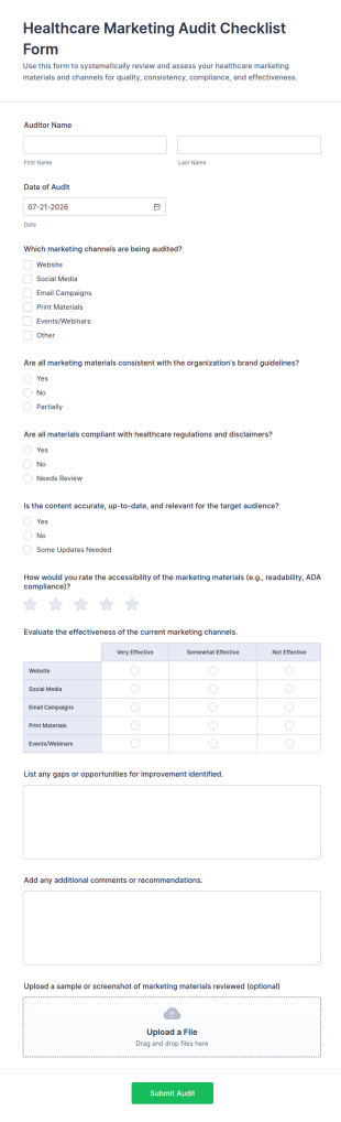 Healthcare Marketing Audit Checklist Form Template