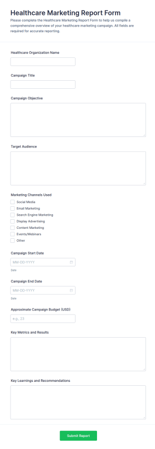Healthcare Marketing Report Form Template