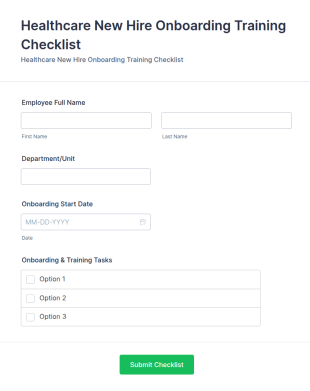 Healthcare New Hire Onboarding Training Checklist Form Template