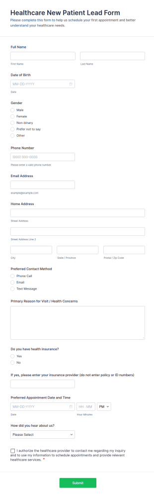 Healthcare New Patient Lead Form Template