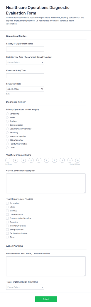 Healthcare Operations Diagnostic Evaluation Form Template