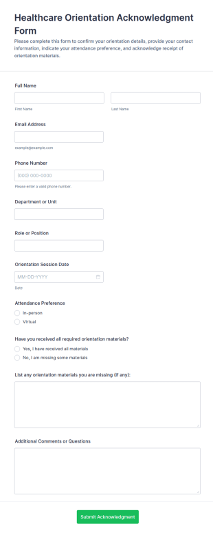 Healthcare Orientation Acknowledgment Form Template