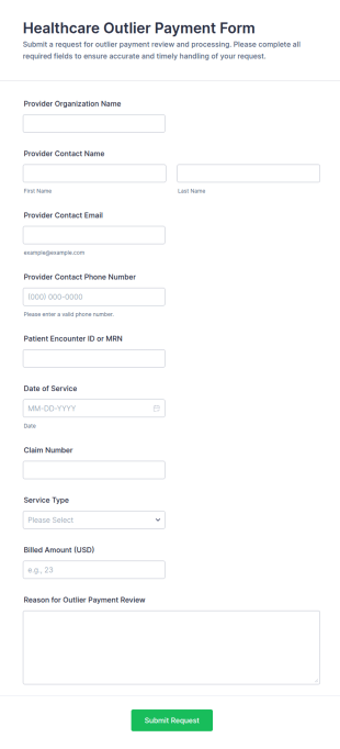 Healthcare Outlier Payment Form Template