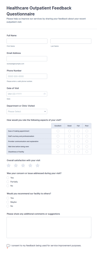 Healthcare Outpatient Feedback Questionnaire Form Template