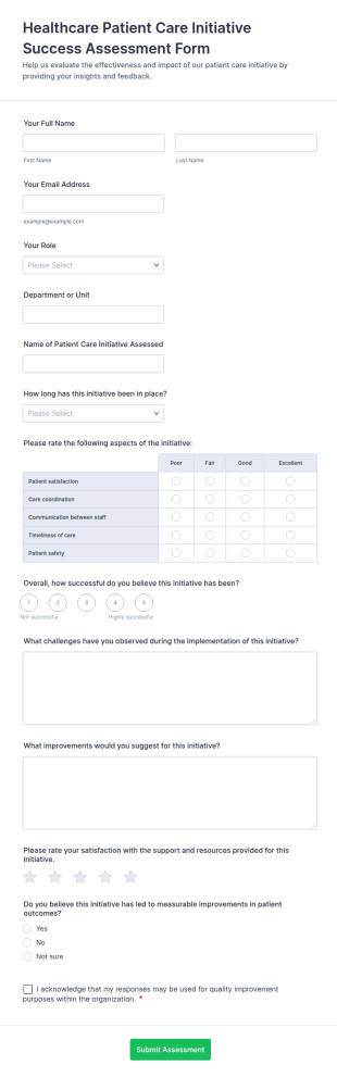 Healthcare Patient Care Initiative Success Assessment Form Template