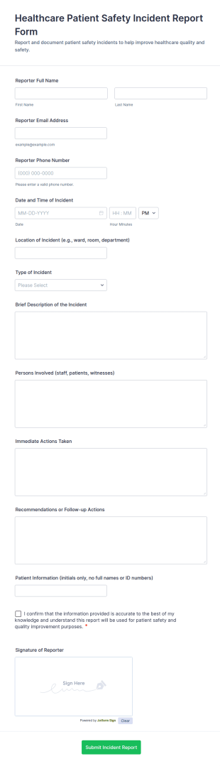 Healthcare Patient Safety Incident Report Form Template