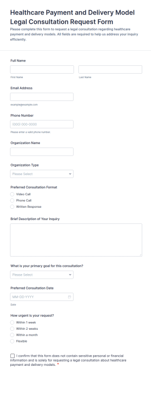 Healthcare Payment And Delivery Model Legal Consultation Request Form Template
