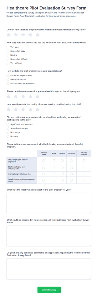 Healthcare Pilot Evaluation Survey Form Template