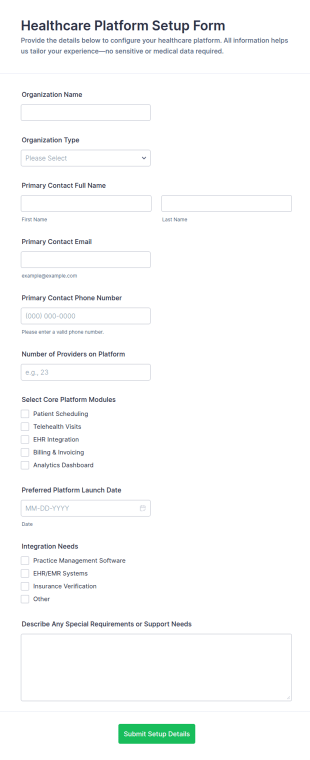 Healthcare Platform Setup Form Template