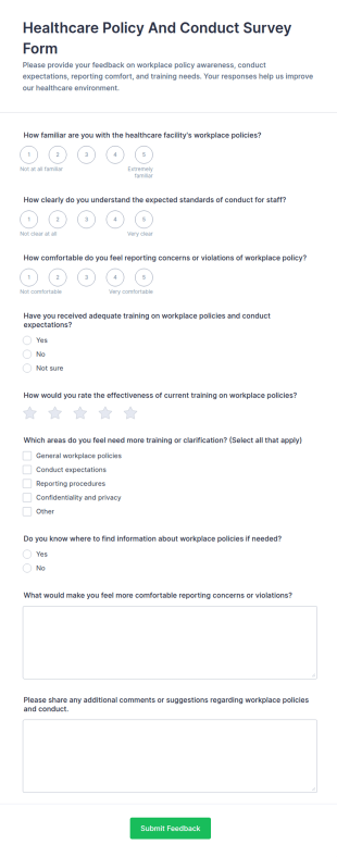 Healthcare Policy And Conduct Survey Form Template