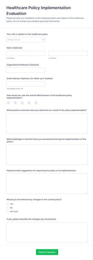 Healthcare Policy Implementation Evaluation Form Template