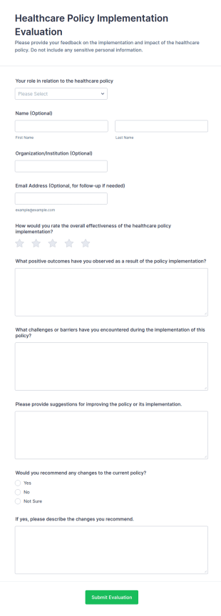 Healthcare Policy Implementation Evaluation Form Template