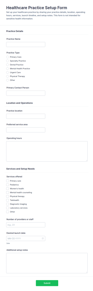 Healthcare Practice Setup Form Template