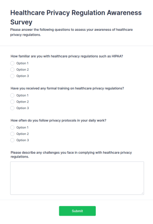 Healthcare Privacy Regulation Awareness Survey Form Template