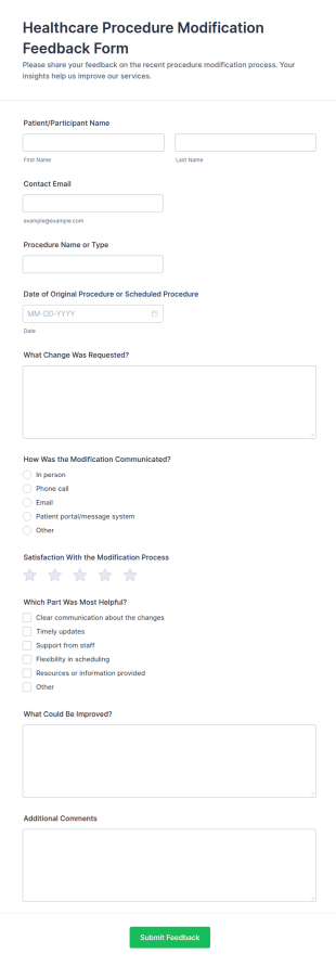 Healthcare Procedure Modification Feedback Form Template