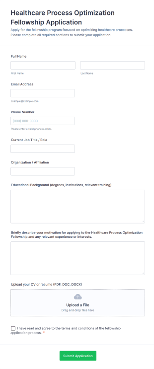 Healthcare Process Optimization Fellowship Application Form Template