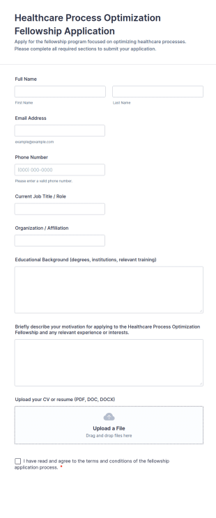 Healthcare Process Optimization Fellowship Application Form Template