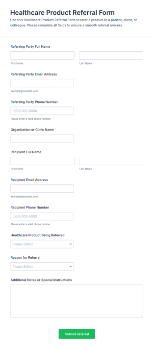 Healthcare Product Referral Form Template