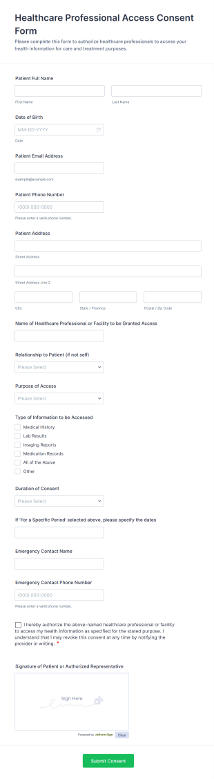 Healthcare Professional Access Consent Form Template