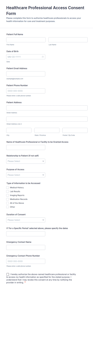 Healthcare Professional Access Consent Form Template