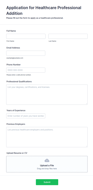 Healthcare Professional Application Form Template