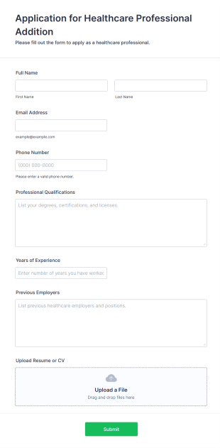 Healthcare Professional Application Form Template