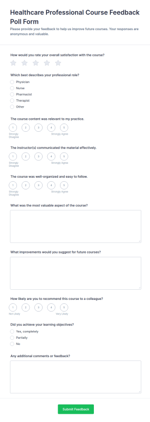 Healthcare Professional Course Feedback Poll Form Template