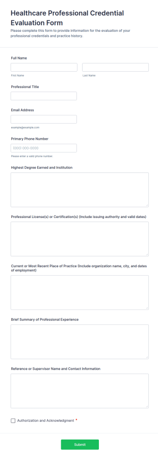 Healthcare Professional Credential Evaluation Form Template