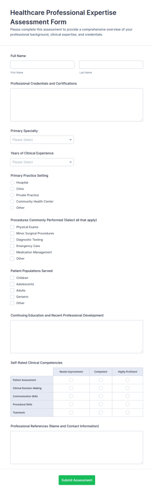 Healthcare Professional Expertise Assessment Form Template