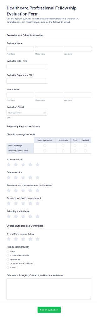 Healthcare Professional Fellowship Evaluation Form Template