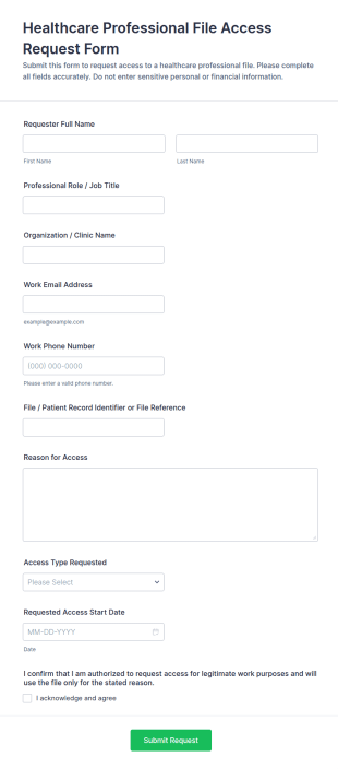 Healthcare Professional File Access Request Form Template