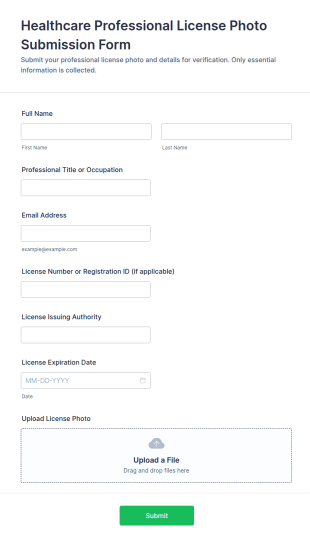 Healthcare Professional License Photo Submission Form Template