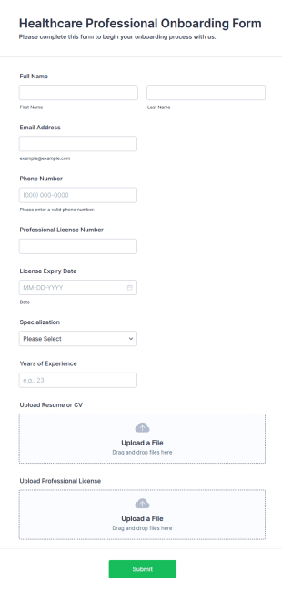 Healthcare Professional Onboarding Form Template