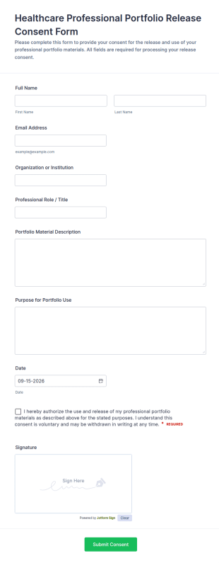 Healthcare Professional Portfolio Release Consent Form Template