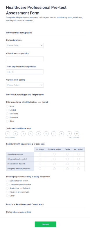 Healthcare Professional Pre Test Assessment Form Template