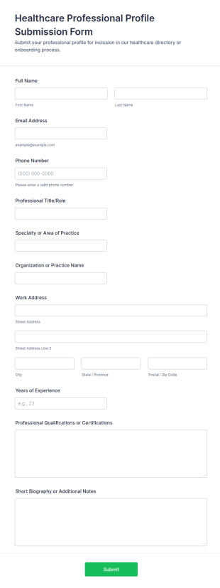 Healthcare Professional Profile Submission Form Template