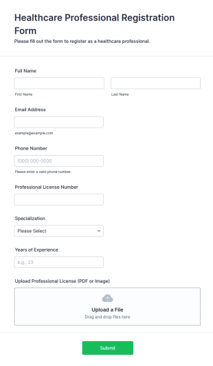 Healthcare Professional Registration Form Template