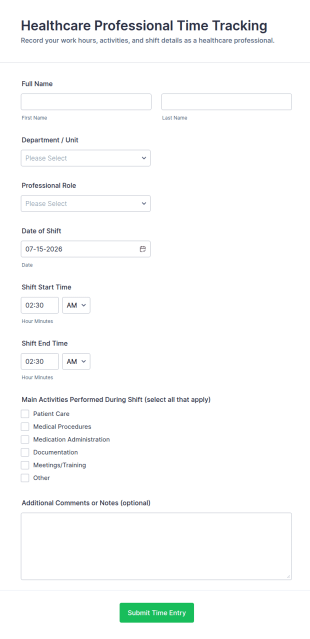 Healthcare Professional Time Tracking Form Template