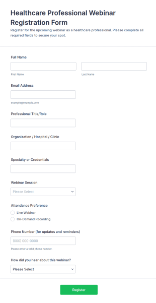 Healthcare Professional Webinar Registration Form Template