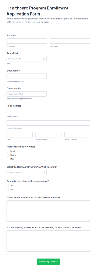 Healthcare Program Enrollment Application Form Template